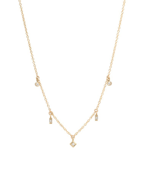 14k 5 Mixed Diamond Dangle Necklace