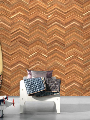 Timber Strips Wallpaper In Teak On Teak Chevron By Piet Hein Eek For Nlxl Wallpaper