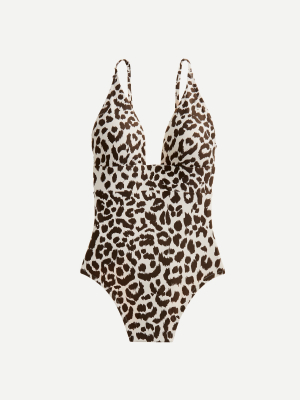 Plunge V-neck One-piece Swimsuit In Leopard