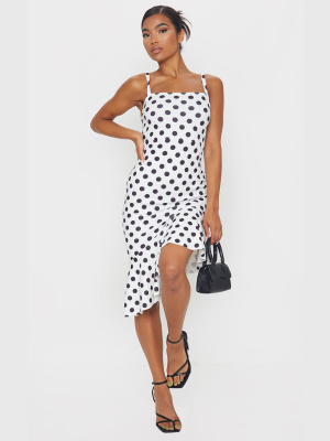 White Polka Dot Asymmetric Hem Midi Dress