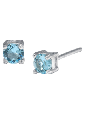 Silver Plated Brass Light Aqua Stud Earrings With Crystals From Swarovski (4mm)