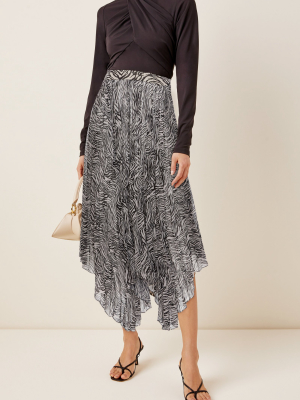 Alena Zebra-print Pleated Georgette Skirt