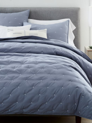 Washed Cotton Percale Quilt & Shams - Blue Fog