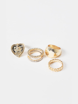 Gold Assorted Diamante Cherub Rings