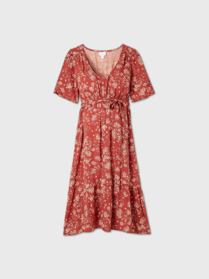 Floral Print Elbow Sleeve Woven Tier Maternity Dress - Isabel Maternity By Ingrid & Isabel™