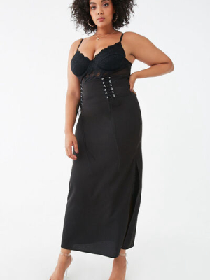 Plus Size Lace-up Maxi Skirt