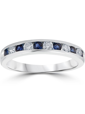 Pompeii3 3/4ct Blue Sapphire & Diamond Channel Set Ring 14k White Gold