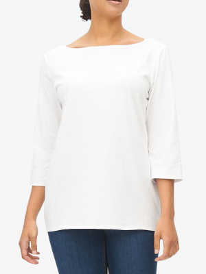 Boat Neck T-shirt White Stretch Jersey