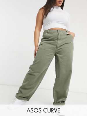 Asos Design Curve Slouchy Chino Pants In Khaki