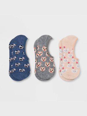 Women's Farm Barn 3pk Liner Socks - Xhilaration™ Blue/gray/pink 4-10