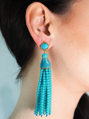 Turquoise Seed Bead Tassel Pierced Or Clip Earring