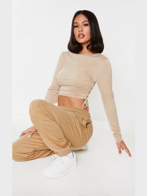 Toffee Jersey Ruched Side Long Sleeve Top