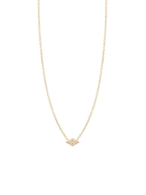 14k Itty Bitty Diamond Shaped Necklace With Pave Diamonds