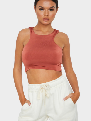 Rust Soft Touch Racer Neck Crop Top