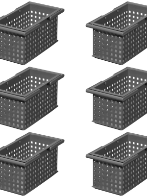 Like-it Versatile Plastic Stacking Home Bathroom Storage Solution Organizer Slotted Basket Tote, Gray (6 Pack)