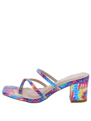 Amanda150 Tie Dye Strappy Thong Open Toe Slide Block Heel