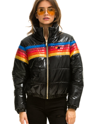 Women's 5 Stripe Luxe Apres Puffer Jacket - Glossy Black