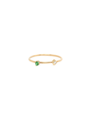 14k Gold Princess Diamond And Round Emerald Ring