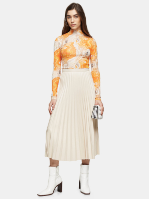 Cream Pu Pleated Midi Skirt