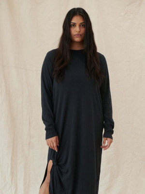 The Long Sleeve Knotted Tee Dress. -- Almost Black