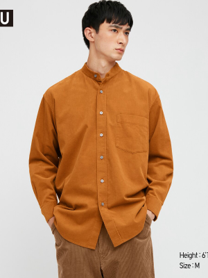 Men U Corduroy Stand Collar Long-sleeve Shirt