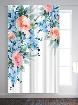 Americanflat Blue Orange Blossom Bouquet Watercolor By Victoria Nelson Blackout Rod Pocket Single Curtain Panel 50x84