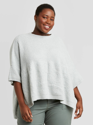 Women's Plus Layered Knit Poncho - Universal Thread™ Light Blue