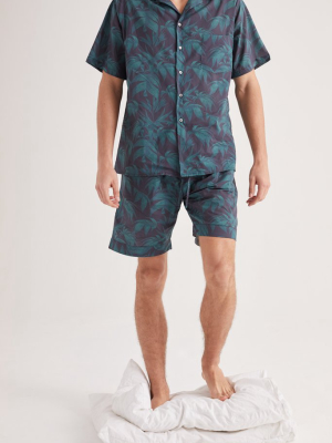 Men’s Cuban Pyjama Shirt Byron Tropical Print Navy/green