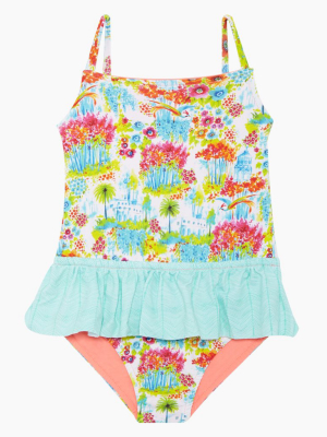 Rosie Ruffle One Piece Swimsuit (kids) - Botanic Gardens Print