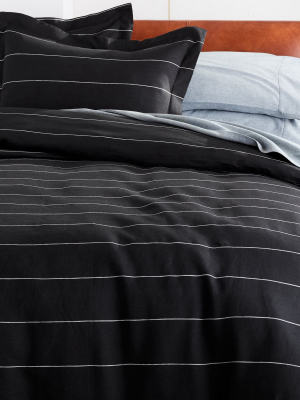 Pinstripe Black Linen Bedding