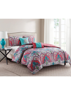 Vcny Home Casa Re'al Damask Reversible Comforter Set - Multicolored 4 Piece Twin - Twin Xl