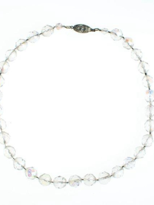 Vintage 1950 Era Round Faceted Aurora Borealis Crystal Single Strand Beaded Necklace