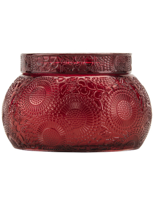 Chawan Bowl 2 Wick Embossed Glass Candle In Goji Tarocco Orange