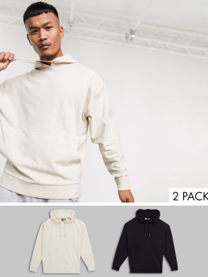 Asos Design Lightweight Oversized Hoodie 2 Pack In Black & Beige