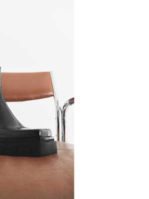 Low Heel Treaded Leather Square Toe Ankle Boots