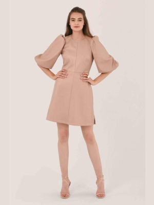 Pink Puff Sleeve Mini Dress