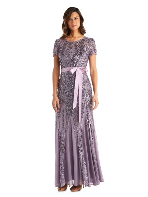 Maxi Dress With All - Over Embellishment And Satin Waist Tie