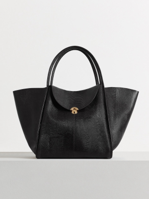 Cabas Bag In Embossed Leather - Black