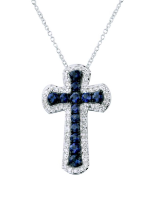 Effy Gemma 14k White Gold Blue Sapphire & Diamond Cross Pendant, 0.91 Tcw