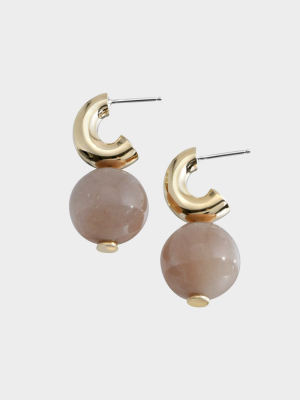 Petite C-curve Earrings | Peach Moonstone On Bronze