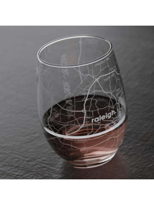 Raleigh Nc Map Stemless Wine Glass