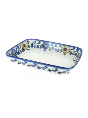 Blue Rose Polish Pottery Geranium Medium Rectangular Baker