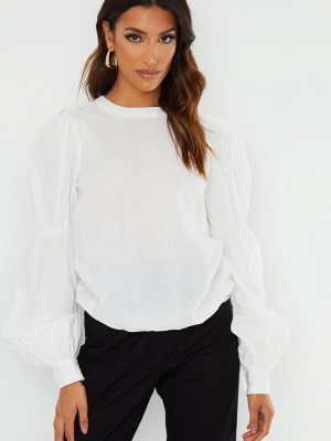 White Puff Sleeve Woven Blouse