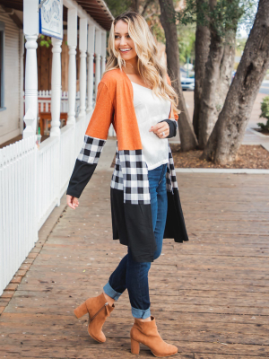 The Violet Cardigan - Orange/white Plaid