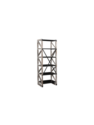 Steel 6 Shelf Bookshelf In White Wash And Black - Burnham Home Designs