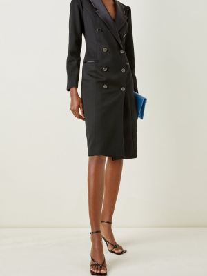 The Clotilde Satin-trimmed Wool Double-breasted Blazer Dress