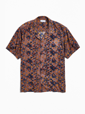 Raga Man Brown Printed Short Sleeve Button-down Shirt