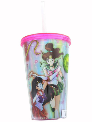 Just Funky Sailor Moon Cast Holographic Foil 16oz Carnival Cup W/ Straw & Lid