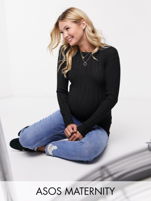 Asos Design Maternity Crew Neck Ribbed Sweater