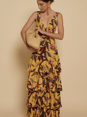 Nature's Eloquence Tiered Printed Georgette Maxi Dress